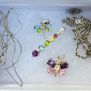 Sterling Bundle of 3 Pendants and 2 Chains
